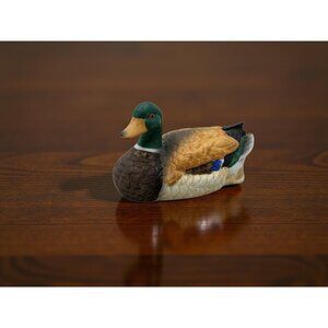 Vintage 1980s Homco Bisque Green,Brown and Tan Duck Figurine